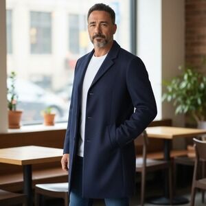 Indochino Cashmere Wool Overcoat Mens Medium (40) Blue Single Breasted Notched‎